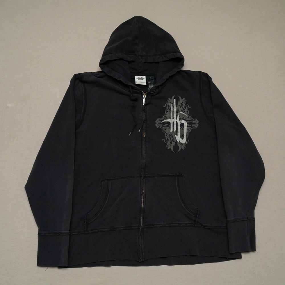 Woman's Y2K 2000s Harley Davidson Bedazzled Long Sleeve Zip Up Hoodie